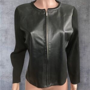 Pendleton Genuine Leather Zip Ribbed Sweater Merino Wool size MP